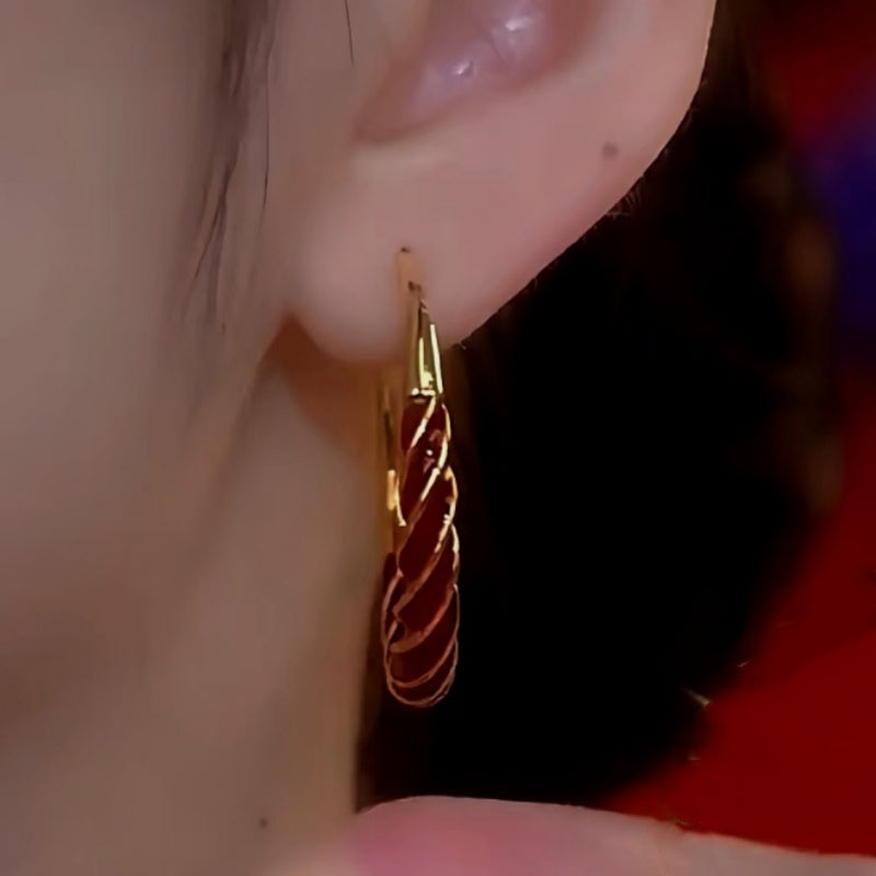 14K Gold-Plated Hot Style Red Hoop Earrings