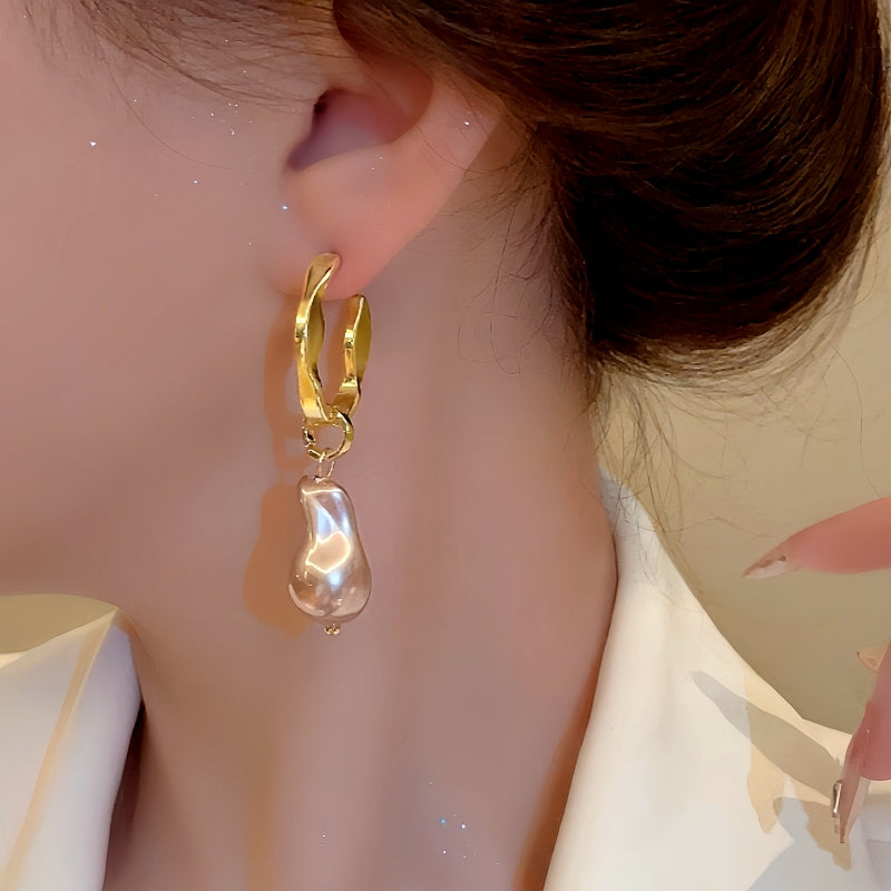 14K Gold-Plated Irregular Pearl Earrings