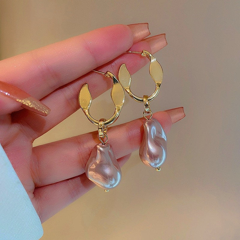 14K Gold-Plated Irregular Pearl Earrings