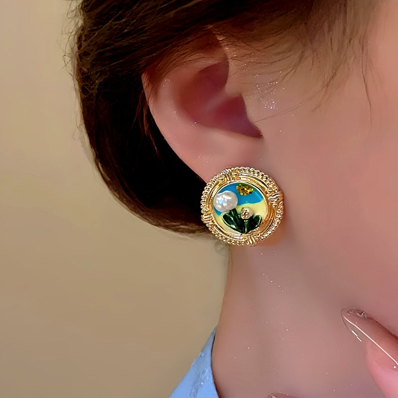 14K Gold-Plated Irregular Pearl Flower Earrings