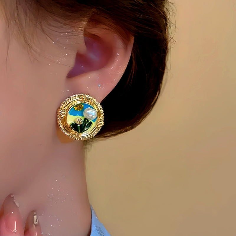 14K Gold-Plated Irregular Pearl Flower Earrings