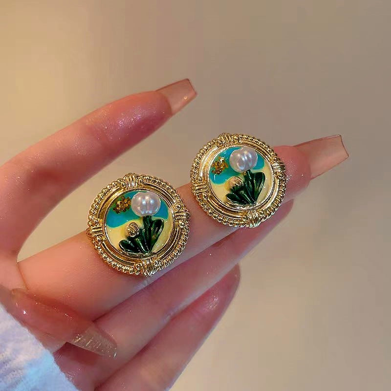 14K Gold-Plated Irregular Pearl Flower Earrings