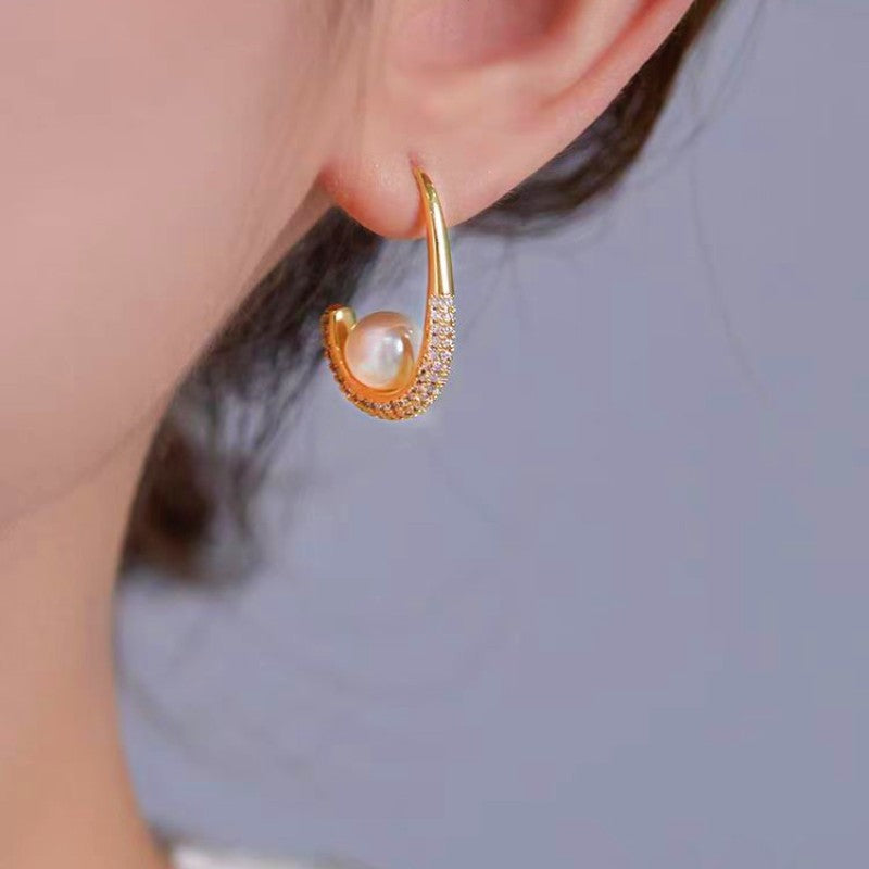 14K Gold-Plated J-Shaped Pearl Earrings