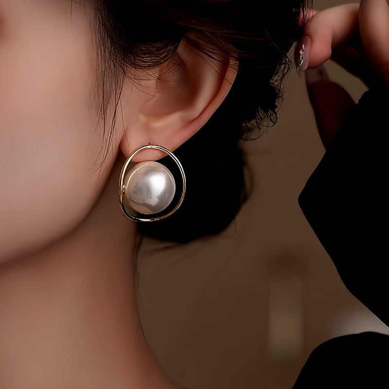 14K Gold-Plated Large Pearl Earrings