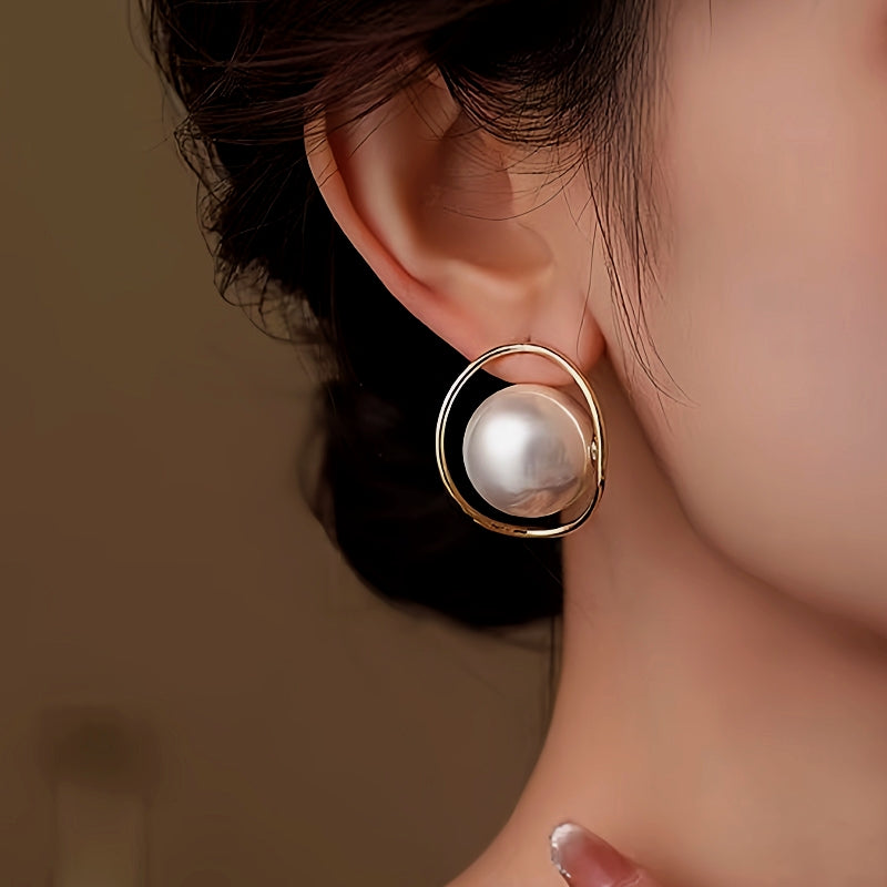 14K Gold-Plated Large Pearl Earrings