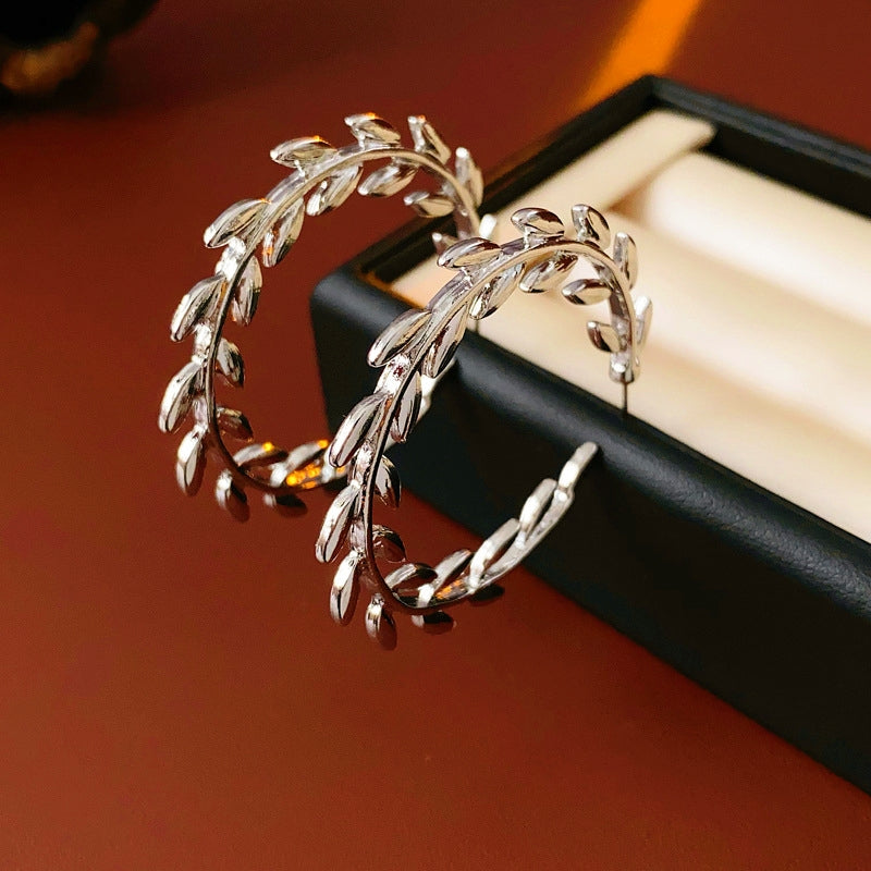 14K Gold-Plated Leaf C-Shaped Hoop Earrings