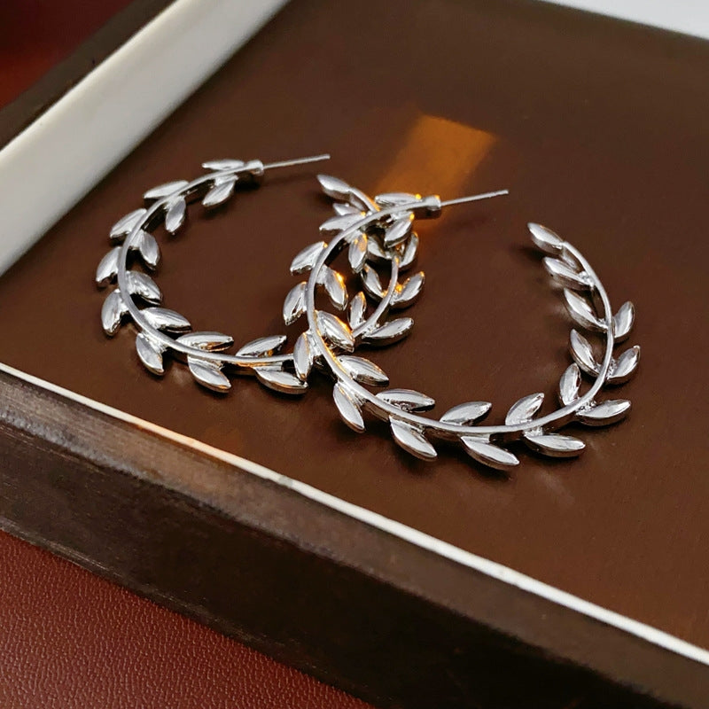 14K Gold-Plated Leaf C-Shaped Hoop Earrings