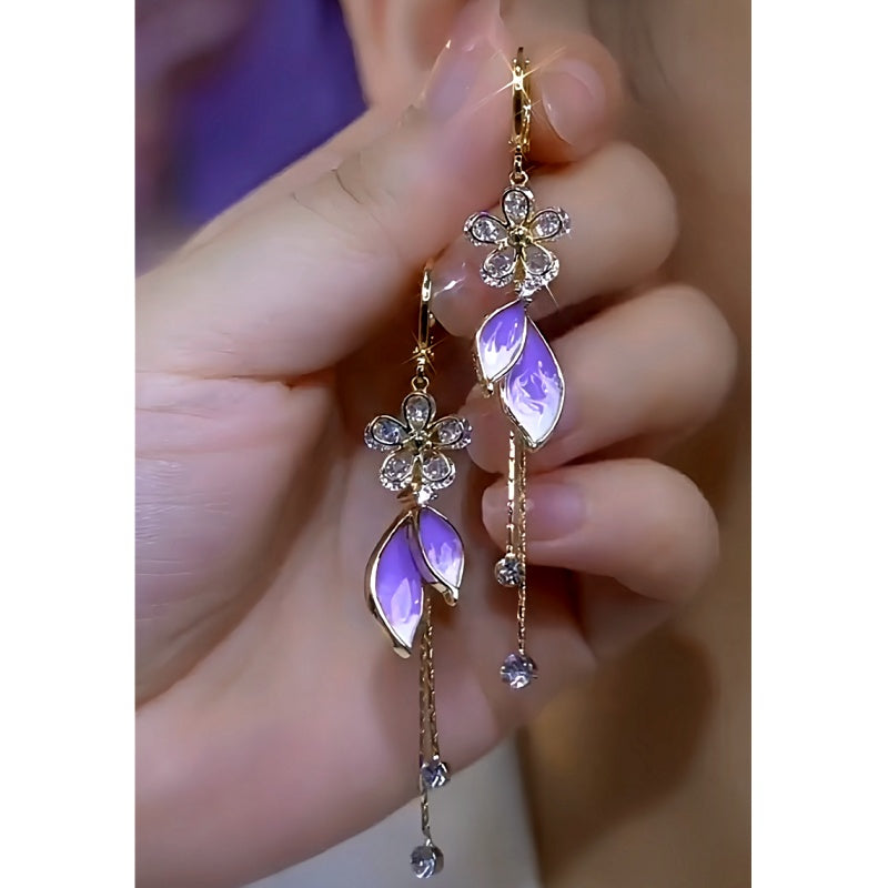 14K Gold-Plated Leaf Tassel Earrings