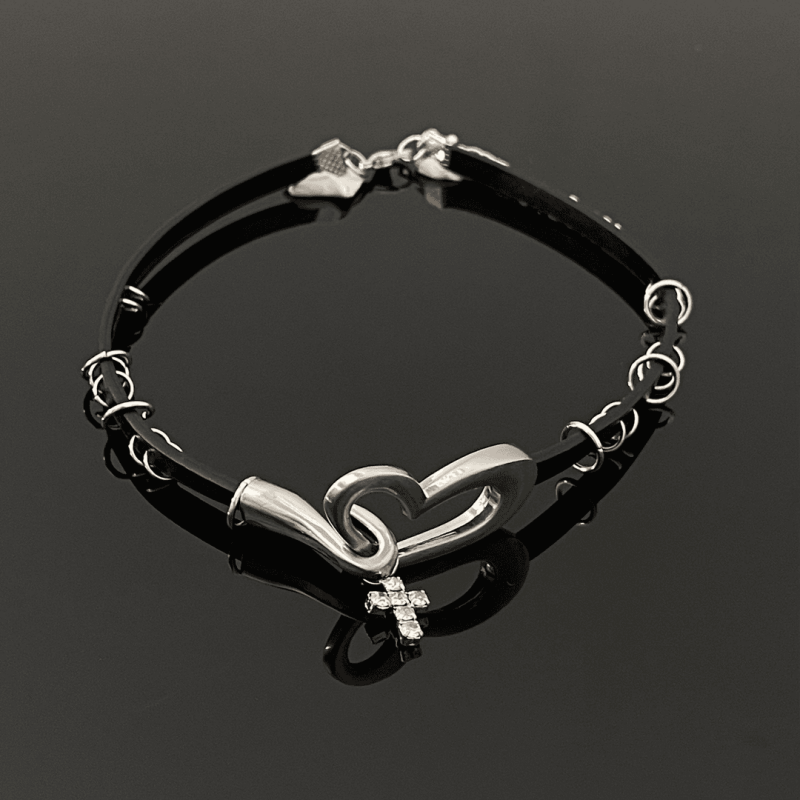 14K Gold-Plated Leather Heart-Design Choker