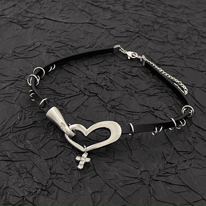 14K Gold-Plated Leather Heart-Design Choker