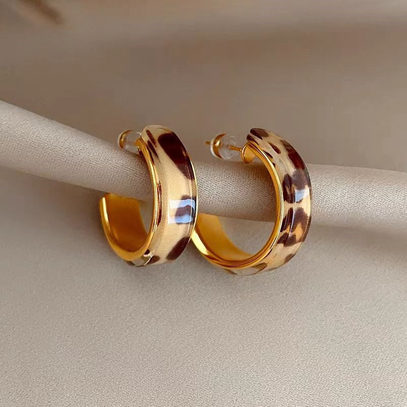 14K Gold-Plated Leopard Print C-Shaped Earrings