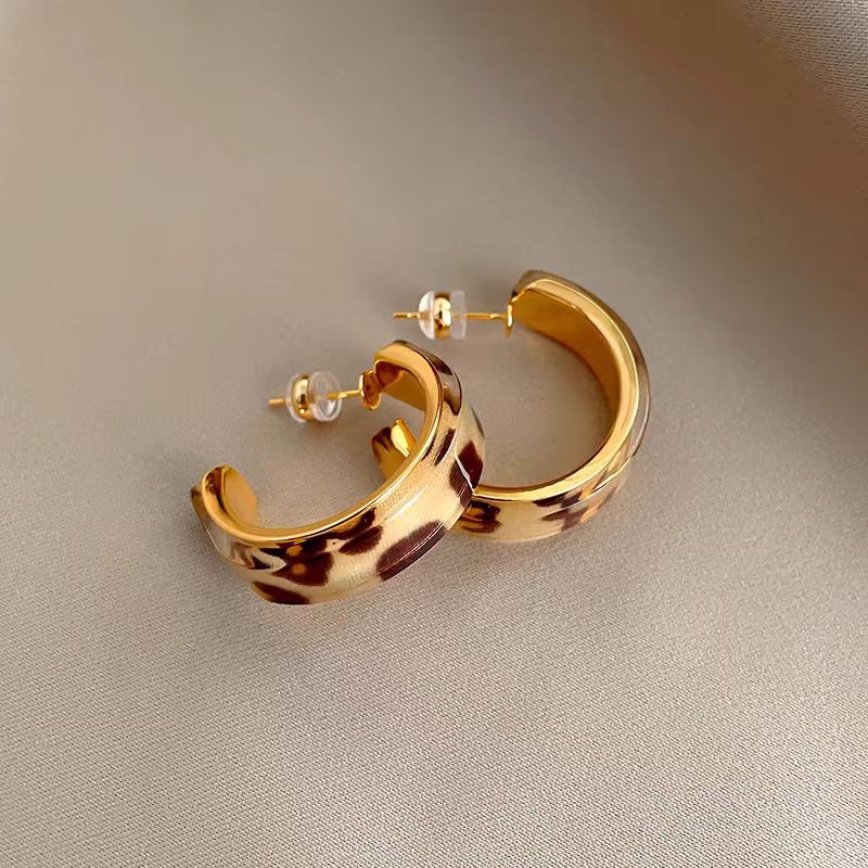 14K Gold-Plated Leopard Print C-Shaped Earrings