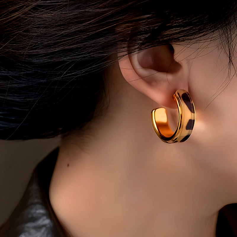 14K Gold-Plated Leopard Print C-Shaped Earrings