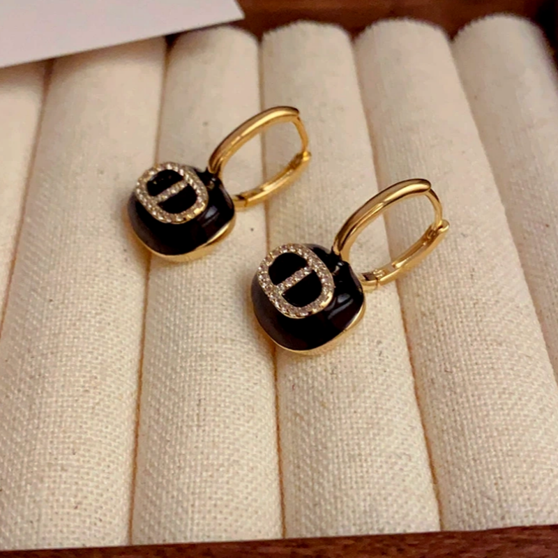 14K Gold-Plated Letter CD Oil Drop Earrings