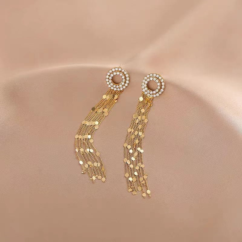 14K Gold-Plated Long Chain Tassel Earrings