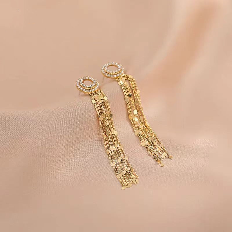 14K Gold-Plated Long Chain Tassel Earrings