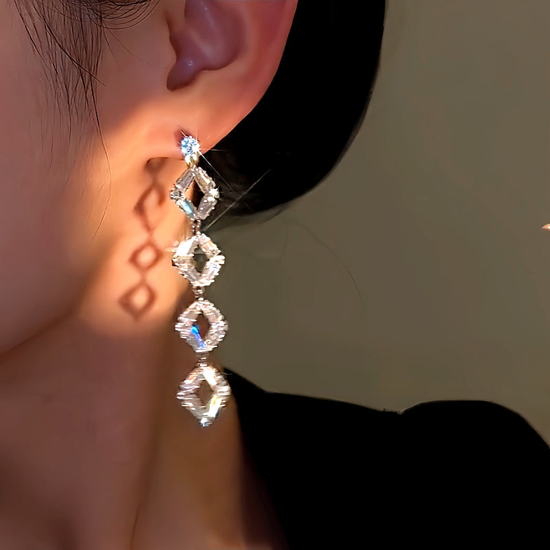 14K Gold-Plated Long Crystal Tassel Earrings