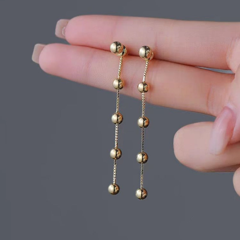 14K Gold-Plated Long Round Bead Earrings