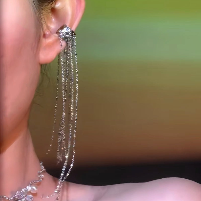 14K Gold-Plated Long Tassel Ear Cuffs ( 1 Pair )