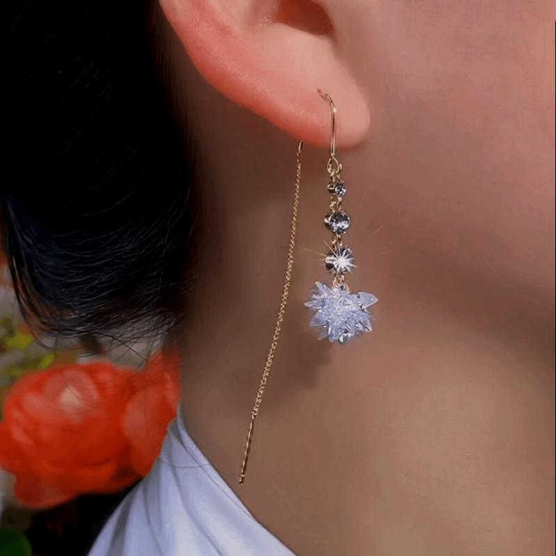 14K Gold-Plated Long Tassel Ice Flower Threader Earrings