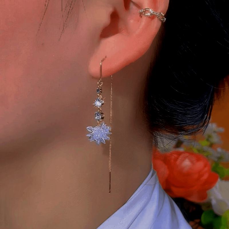 14K Gold-Plated Long Tassel Ice Flower Threader Earrings