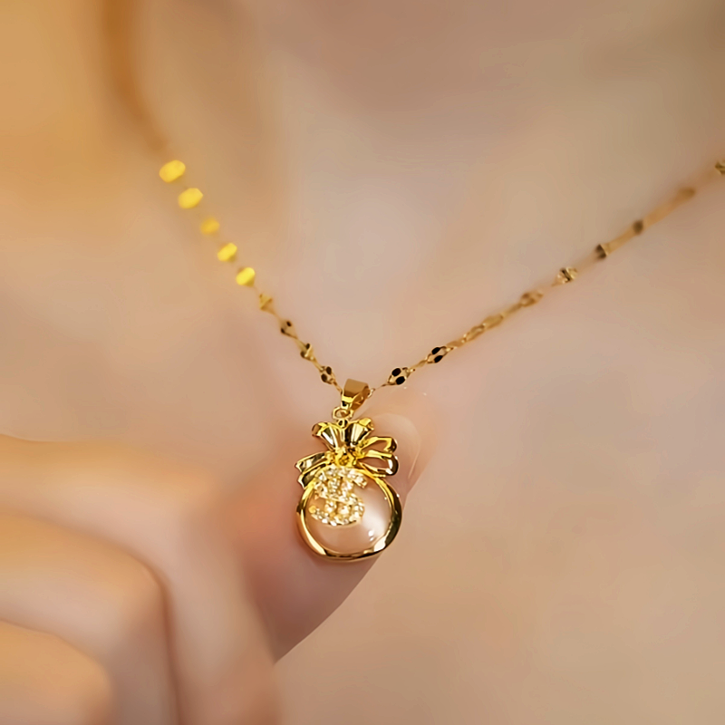 14K Gold-Plated Lucky Diamond Dollar Bag Necklaces