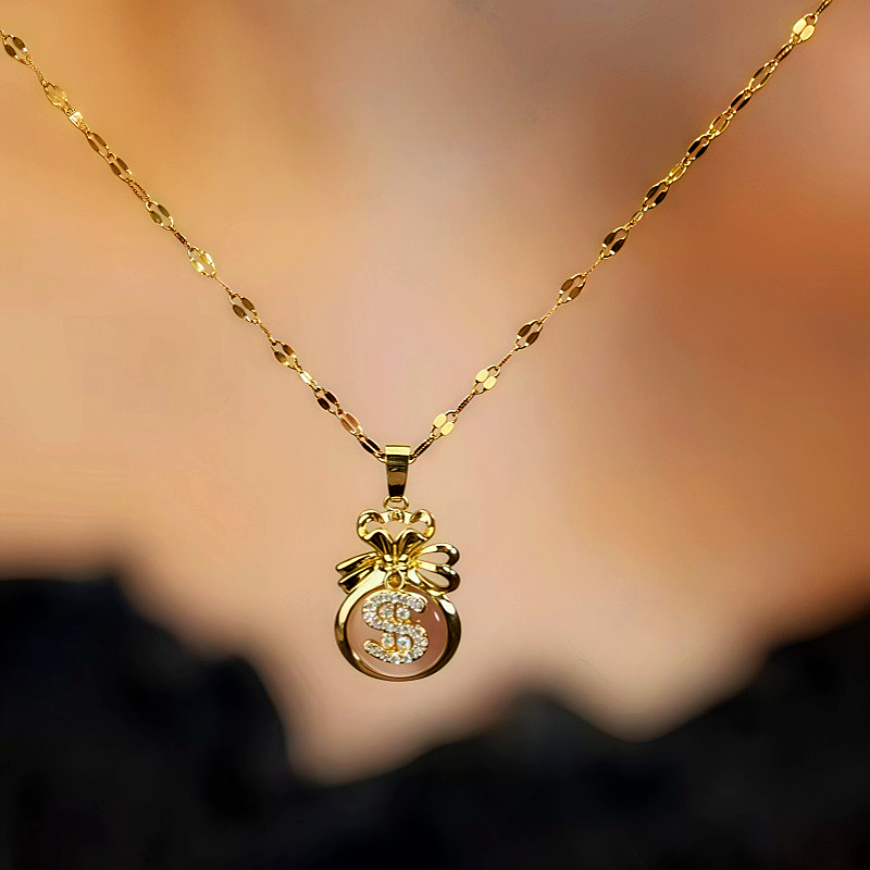 14K Gold-Plated Lucky Diamond Dollar Bag Necklaces