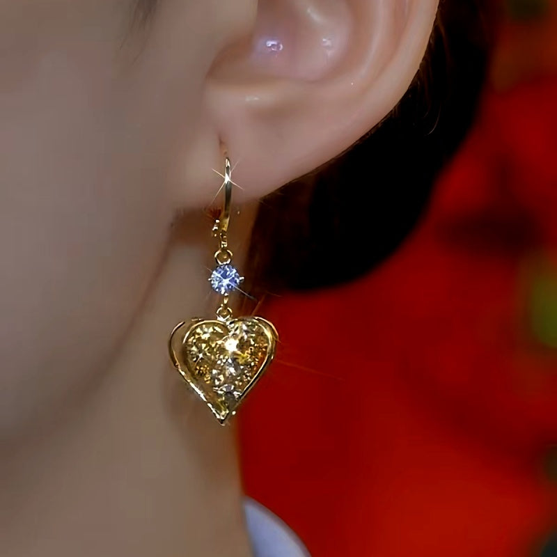 14K Gold-Plated Luxury Bling Heart Earrings