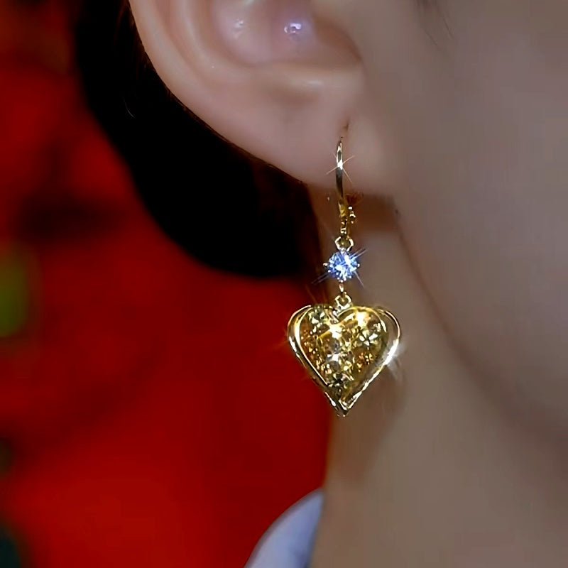 14K Gold-Plated Luxury Bling Heart Earrings