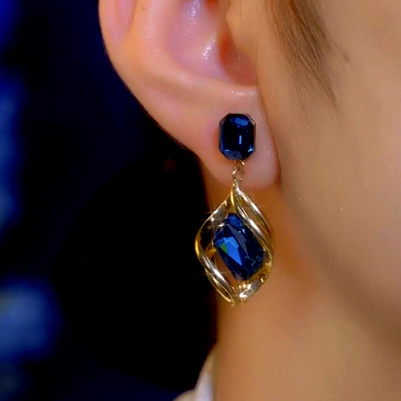 14K Gold-Plated Luxury Blue Crystal Earrings