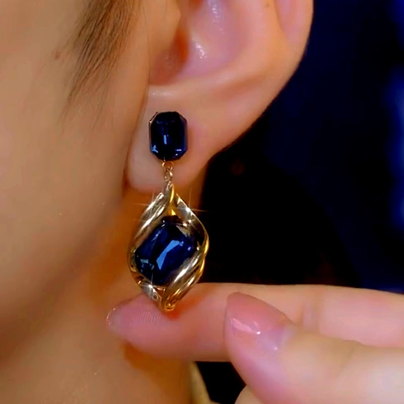14K Gold-Plated Luxury Blue Crystal Earrings