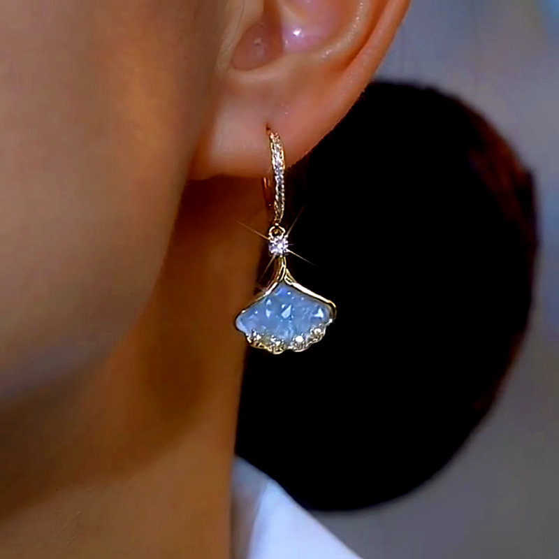 14K Gold-Plated Luxury Blue Crystal Leaf Earrings