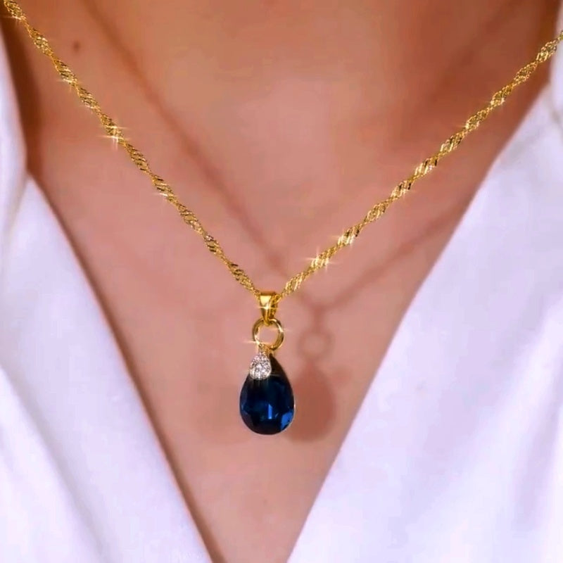 14K Gold-Plated Luxury Blue Crystal Necklaces