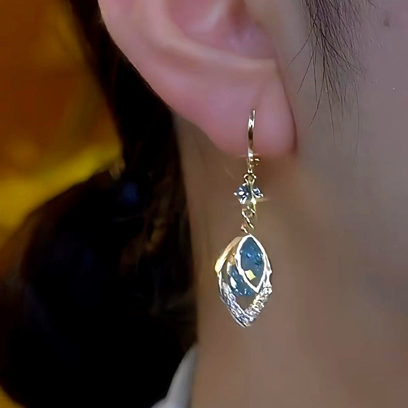 14K Gold-Plated Luxury Blue Diamond Water Drop Earrings