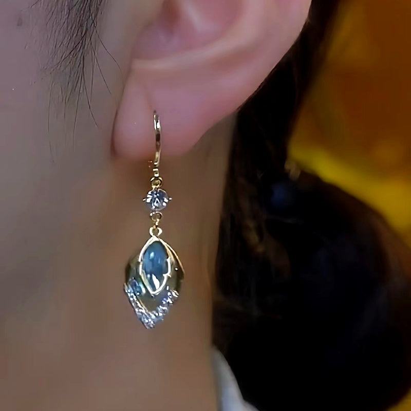 14K Gold-Plated Luxury Blue Diamond Water Drop Earrings