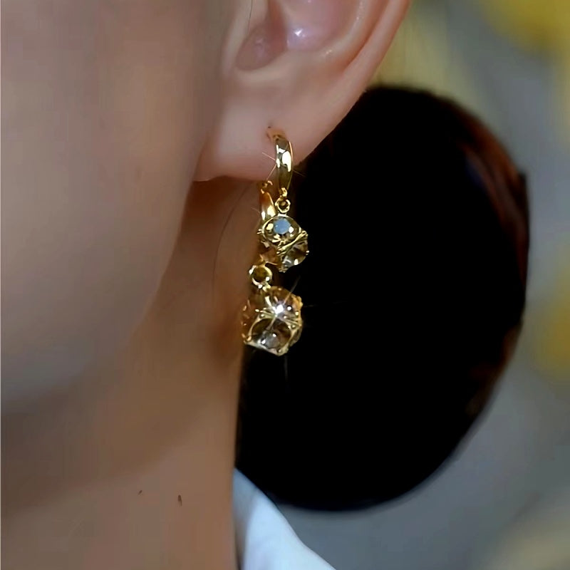 14K Gold-Plated Luxury Brown Cube Earrings