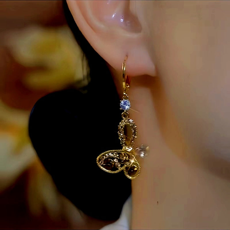 14K Gold-Plated Luxury Brown Diamond Butterfly Earrings