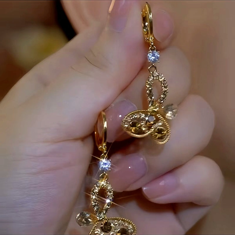 14K Gold-Plated Luxury Brown Diamond Butterfly Earrings