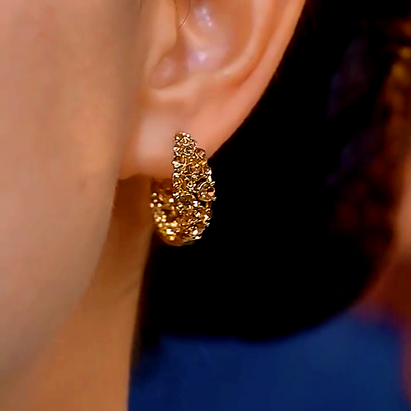 14K Gold-Plated Luxury Brown Diamond Hoop Earrings