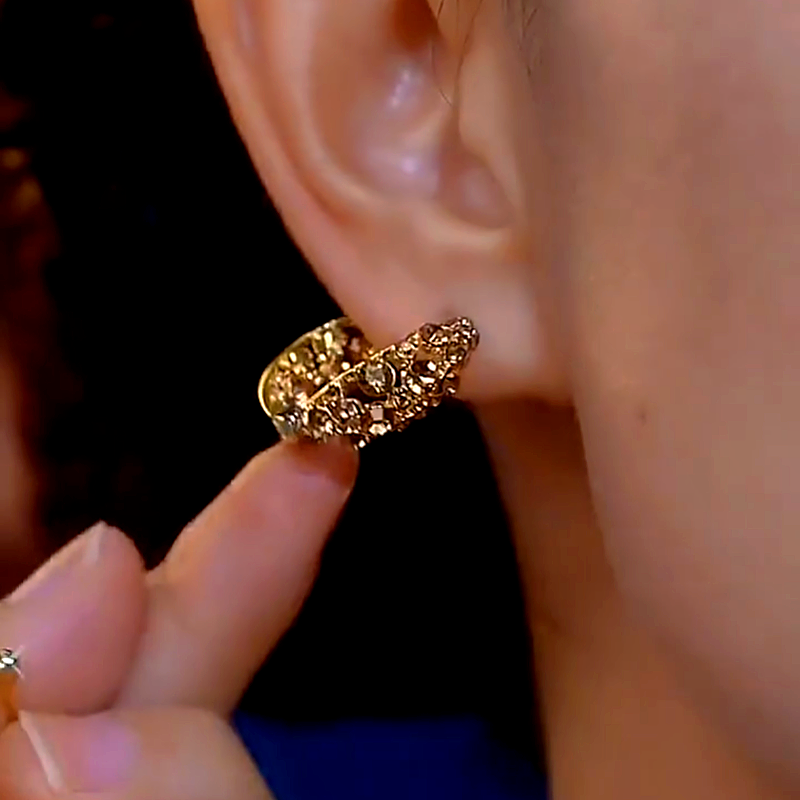 14K Gold-Plated Luxury Brown Diamond Hoop Earrings