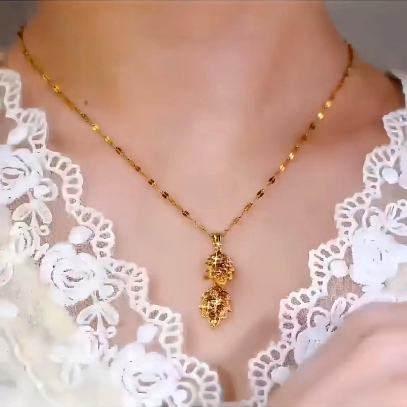 14K Gold-Plated Luxury Brown Diamond Leaf Pendant Necklaces
