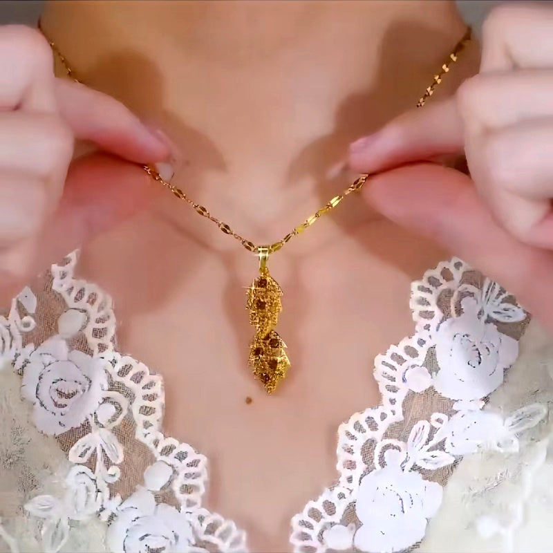 14K Gold-Plated Luxury Brown Diamond Leaf Pendant Necklaces