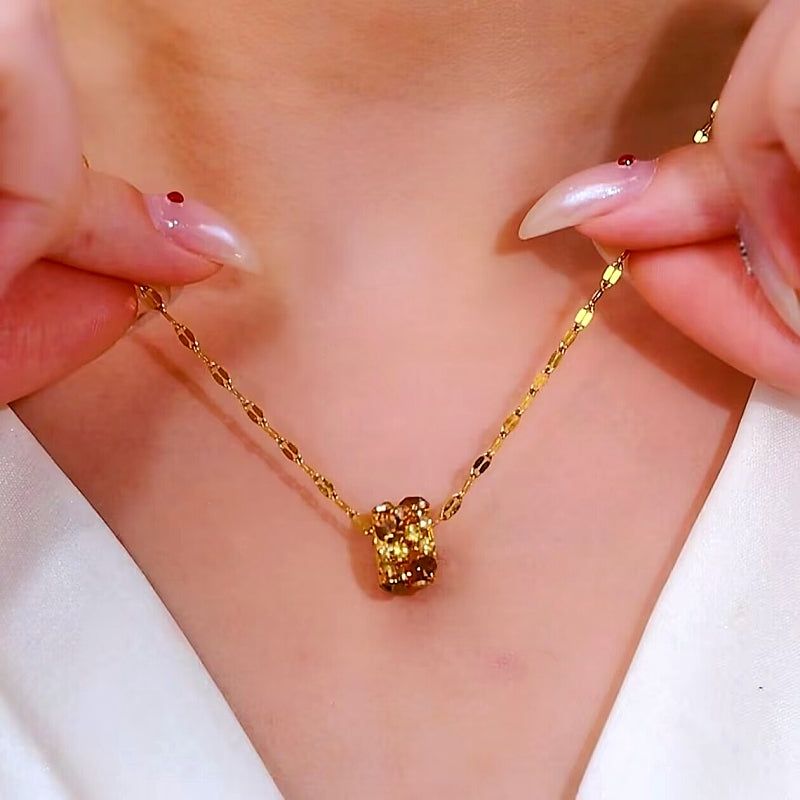14K Gold-Plated Luxury Brown Ring Pendant Necklaces