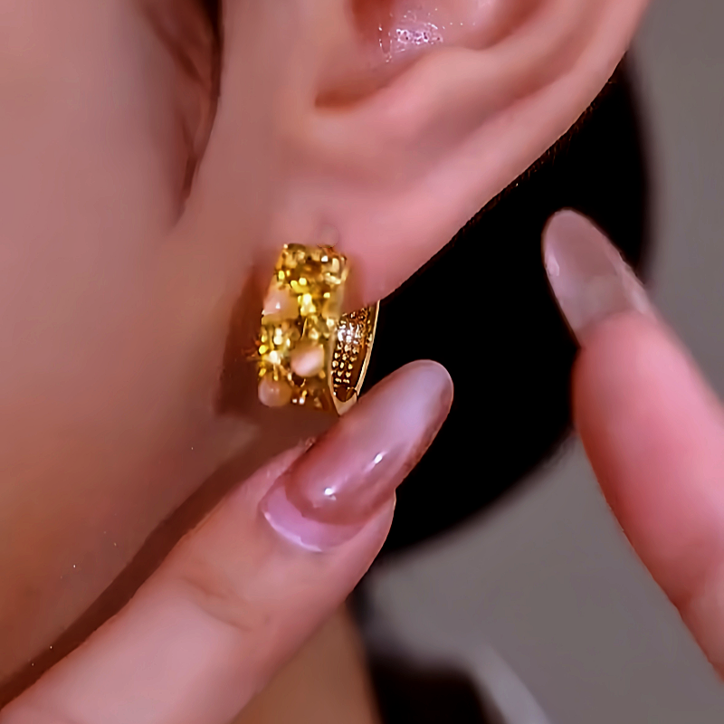 14K Gold-Plated Luxury Brown Zircon Cat's Eye Hoop Earrings