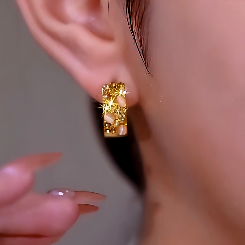 14K Gold-Plated Luxury Brown Zircon Cat's Eye Hoop Earrings