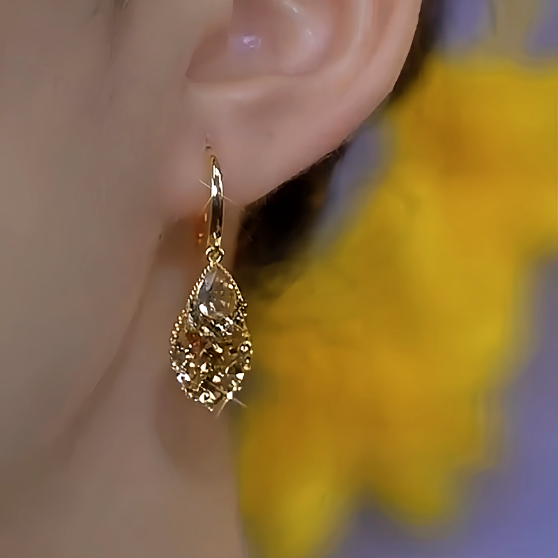14K Gold-Plated Luxury Brown Zircon Diamond Earrings