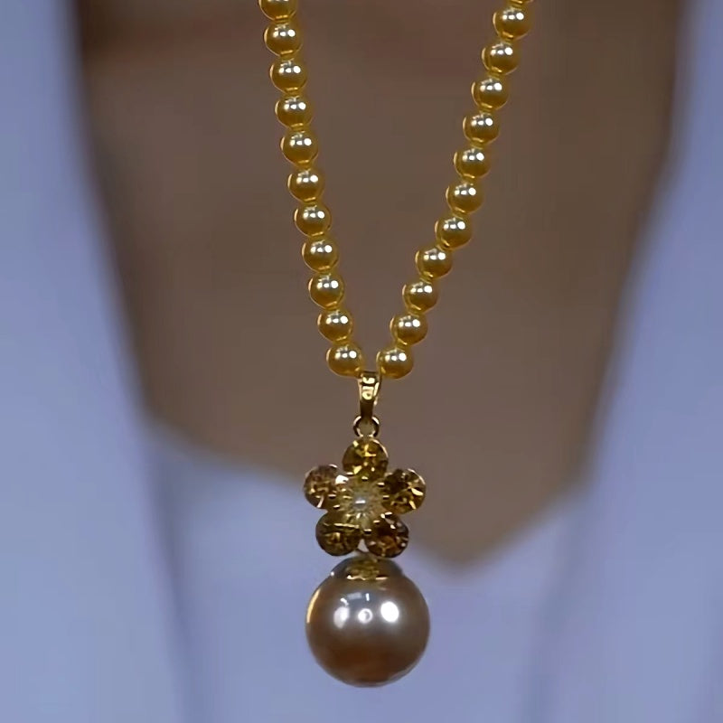 14K Gold-Plated Luxury Brown Zircon Pearl Necklace