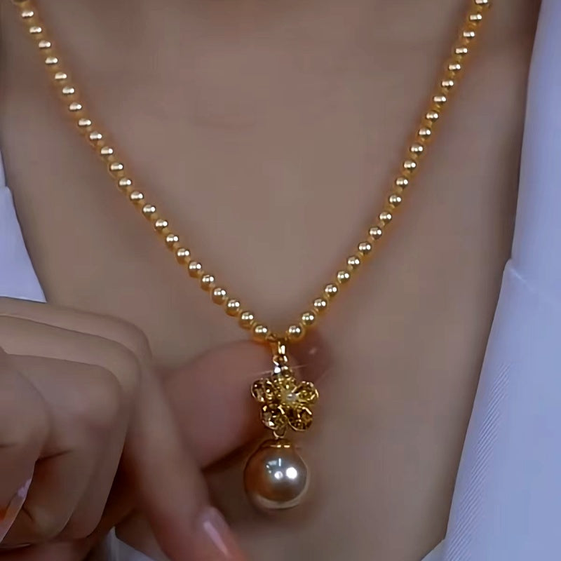 14K Gold-Plated Luxury Brown Zircon Pearl Necklace