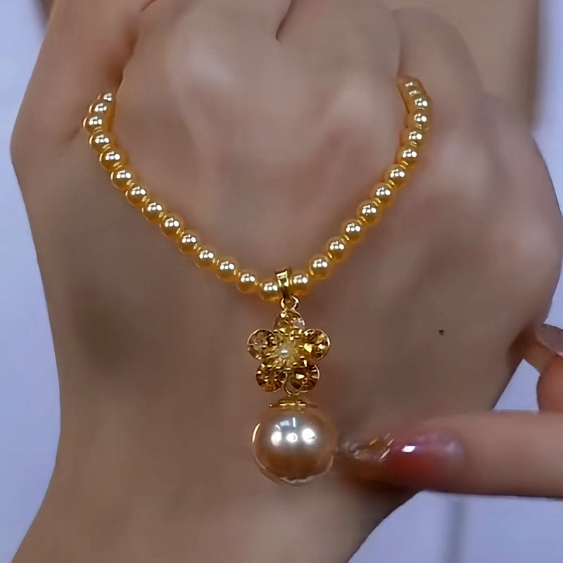 14K Gold-Plated Luxury Brown Zircon Pearl Necklace