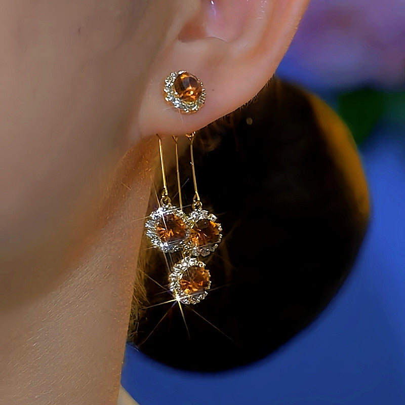 14K Gold-Plated Luxury Brown Zircon Tassel Earrings